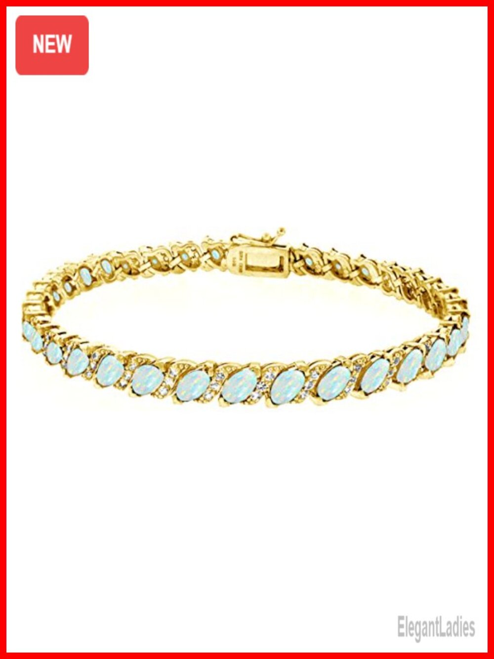 Marquise Synthetic White Opal & White Topaz Tennis Bracelet in Gold Flashed